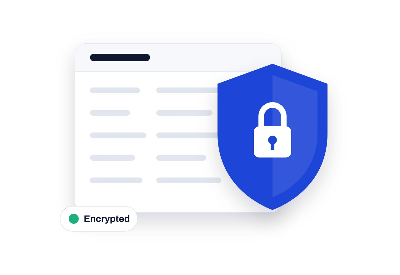 Illustration of a data table protected by a shield with a padlock